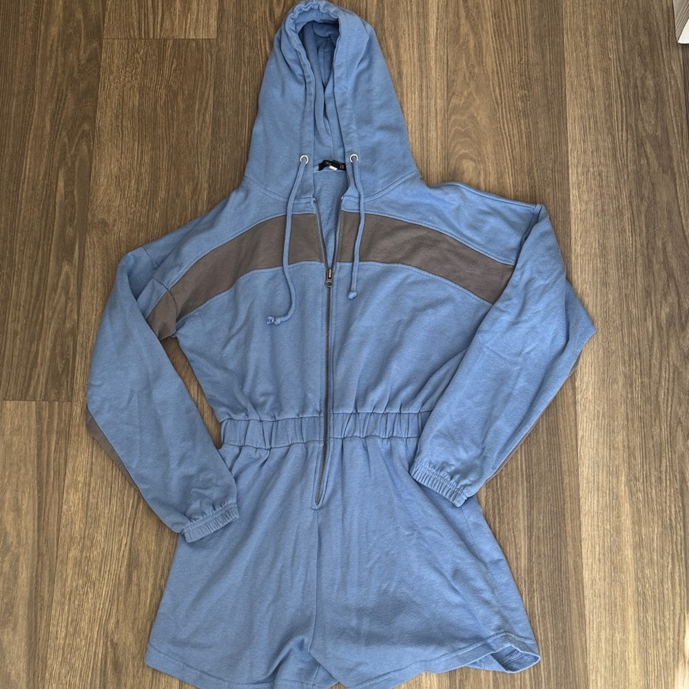 Missguided Blue Hooded Zip-Up Romper